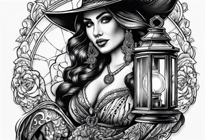 Gypsy with lantern and flintlock pistol tattoo idea