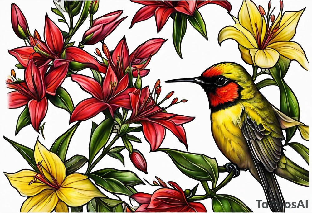 Libra hummingbird yellow finch cardinal flower garden dark sad beautiful mother tattoo idea