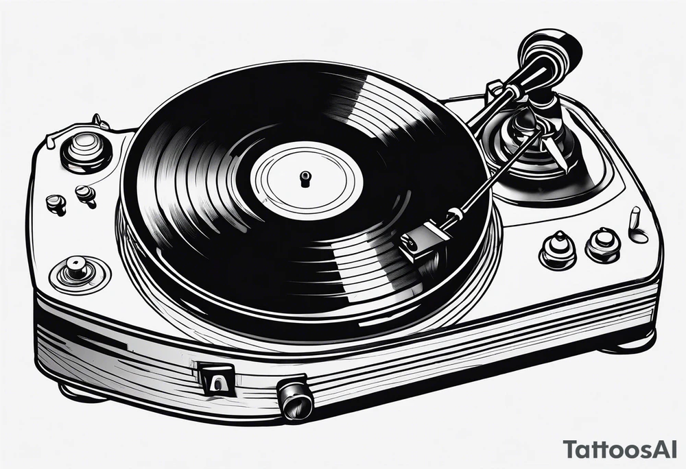 A recordplayer fineline minimalistic in one line 2D tattoo idea