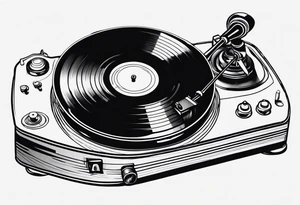A recordplayer fineline minimalistic in one line 2D tattoo idea