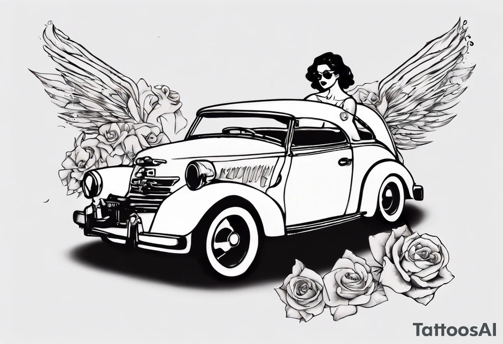 Betty boob riding car tattoo idea