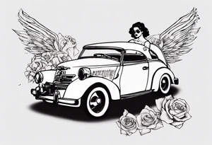 Betty boob riding car tattoo idea