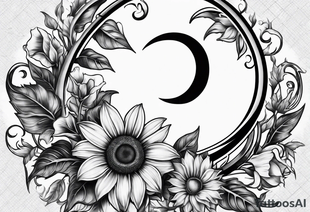 Realistic Horseshoe around a sunflower tattoo idea
