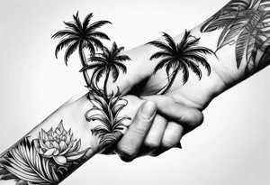 palm tree but swap leaves with human palms tattoo idea