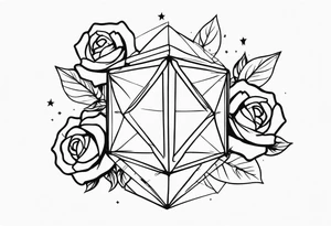 Tesseract with big roses and small stars around it tattoo idea