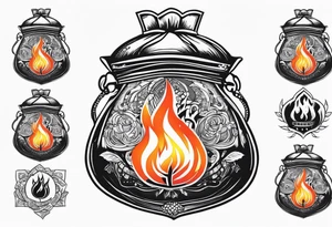 money bags on fire tattoo idea