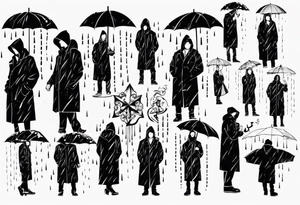 A man in a rain coat holding an umbrella tattoo idea