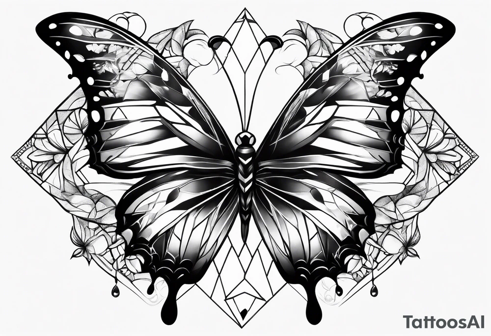 Soft butterfly on Indra's diamond network tattoo idea