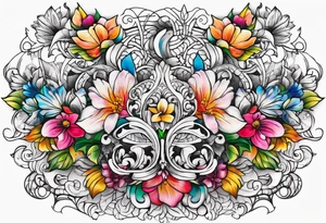 ornaments of flowers chest piece tattoo idea