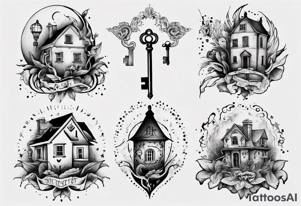 Matching tattoos with key and house tattoo idea