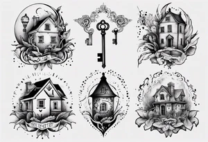 Matching tattoos with key and house tattoo idea