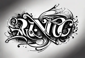 Asymmetrical flip script batch of letters in graffiti and calligraphy styles. I want a B that can be doubled as an upside-down S. I want R and E, A and N, N and A, D and H, Y and S. tattoo idea
