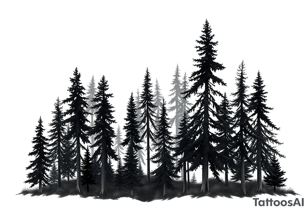 Coniferouse forest silhouette with black and gray trees tattoo idea Coniferouse forest silhouette with black and gray trees tattoo idea