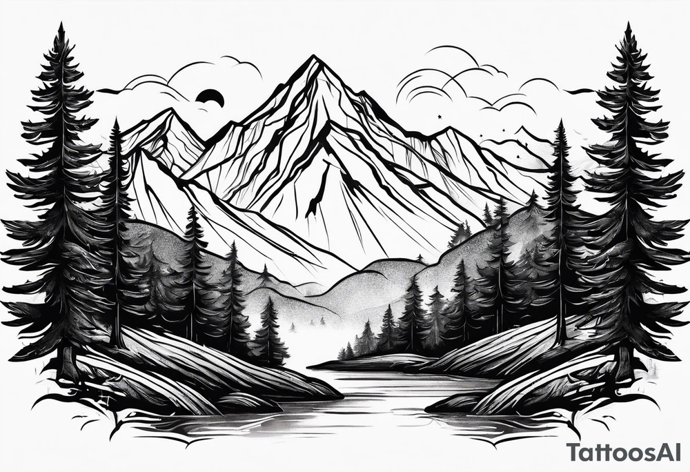 small mountain and trees tattoo idea