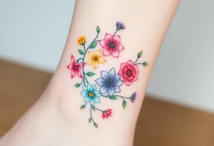 Vine with alternating flowers daffodil,
Lily, chrysanthemum, rose, aster, narcissus tattoo idea