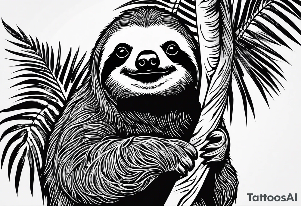 Sloth under palm tattoo idea