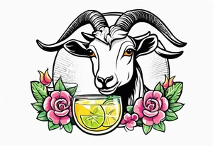 A sketch of a goat drinking a margarita tattoo idea