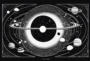 Fine line solar system tattoo of planets in orbit in alignment tattoo idea