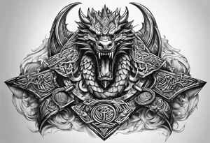 Valhalla sword shield dragon axe Valknut barbed wire chains tattoo idea