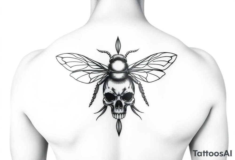 A tribal bee with a skull for lower abdomen on a man tattoo idea