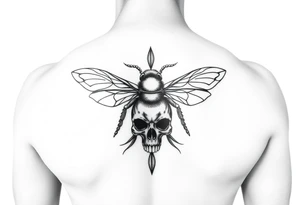 A tribal bee with a skull for lower abdomen on a man tattoo idea