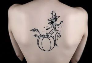 Coconut with a lime and a dancing magical witch girl tattoo idea