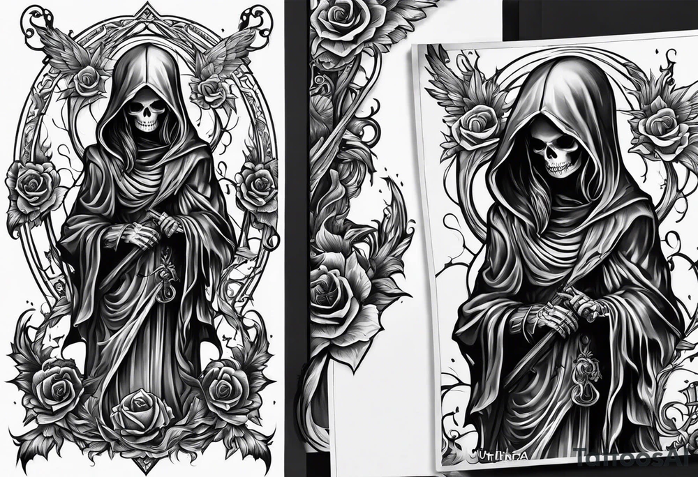 lady skeleton grim reaper satan tattoo idea