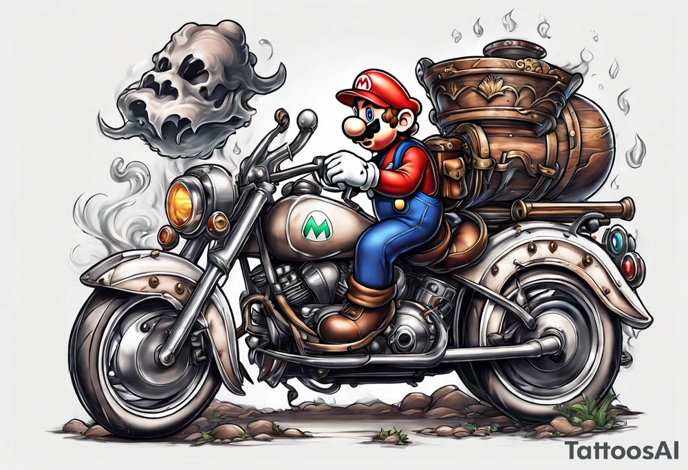 Mario ghosts and goombas with canons tattoo idea