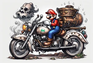 Mario ghosts and goombas with canons tattoo idea