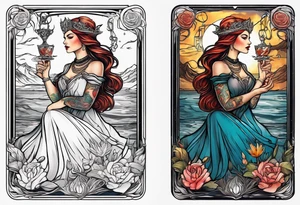 Lady of the lake in a tarot card design tattoo idea