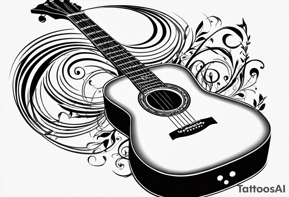 Musical notes and guitar depicting the letters R and L tattoo idea