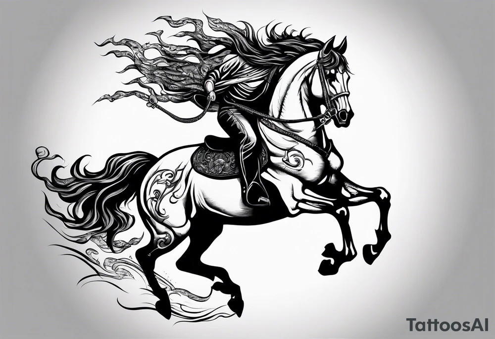 Skeleton riding flaming horse tattoo idea