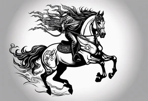 Skeleton riding flaming horse tattoo idea