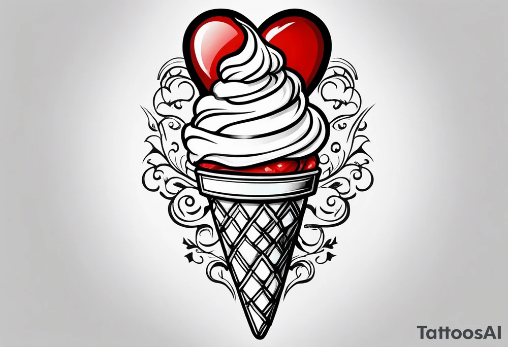 small ice cream cone with small red heart on it somewhere while representing Paris tattoo idea