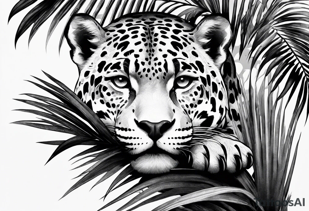 jaguar laying on palm tree tattoo idea