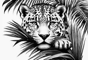 jaguar laying on palm tree tattoo idea