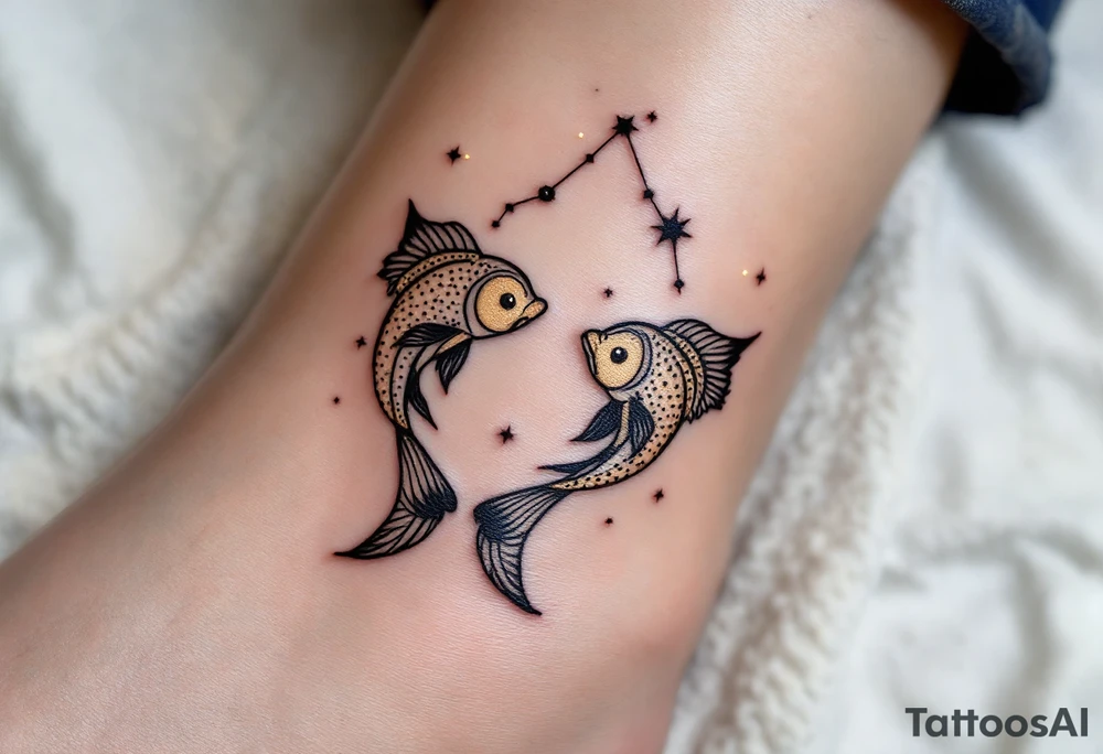 This Pisces tattoo features the star constellation in shimmering gold ink, blending cosmic beauty with astrological meaning. tattoo idea