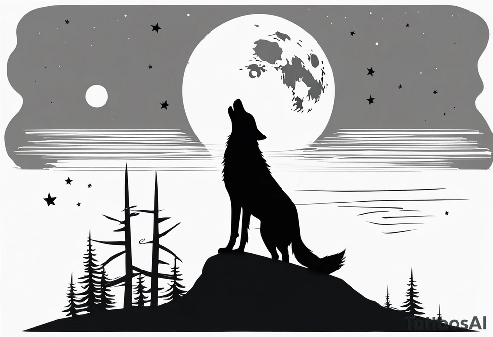 Wolf and moon silhouette tattoo idea