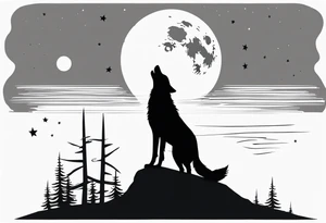 Wolf and moon silhouette tattoo idea