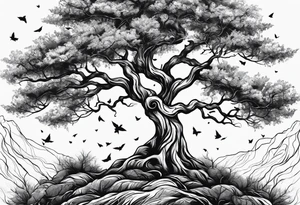 tree where leaves have fallen off only on one side tattoo idea