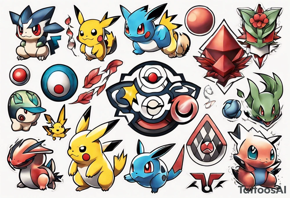 Pokémon symbols elegant and playful tattoo idea