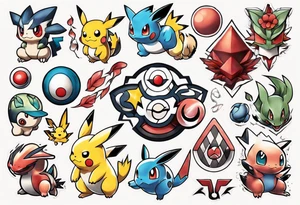 Pokémon symbols elegant and playful tattoo idea