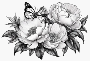 3 peonies with butterfly tattoo idea