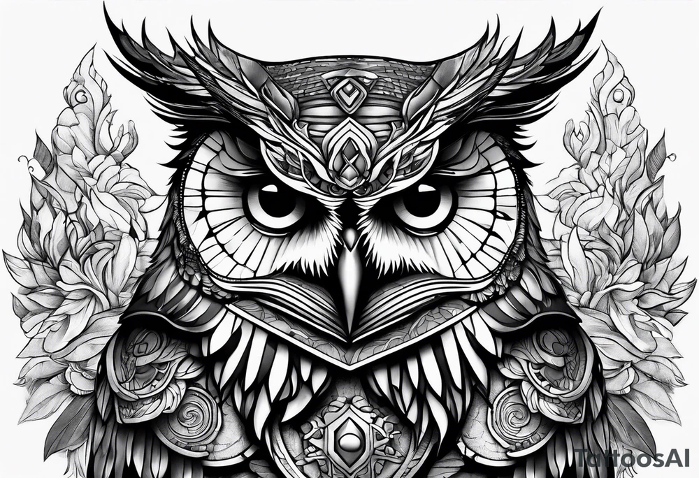 Owl in armor tattoo idea