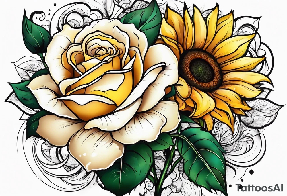 flower rose , sunflower, tattoo idea