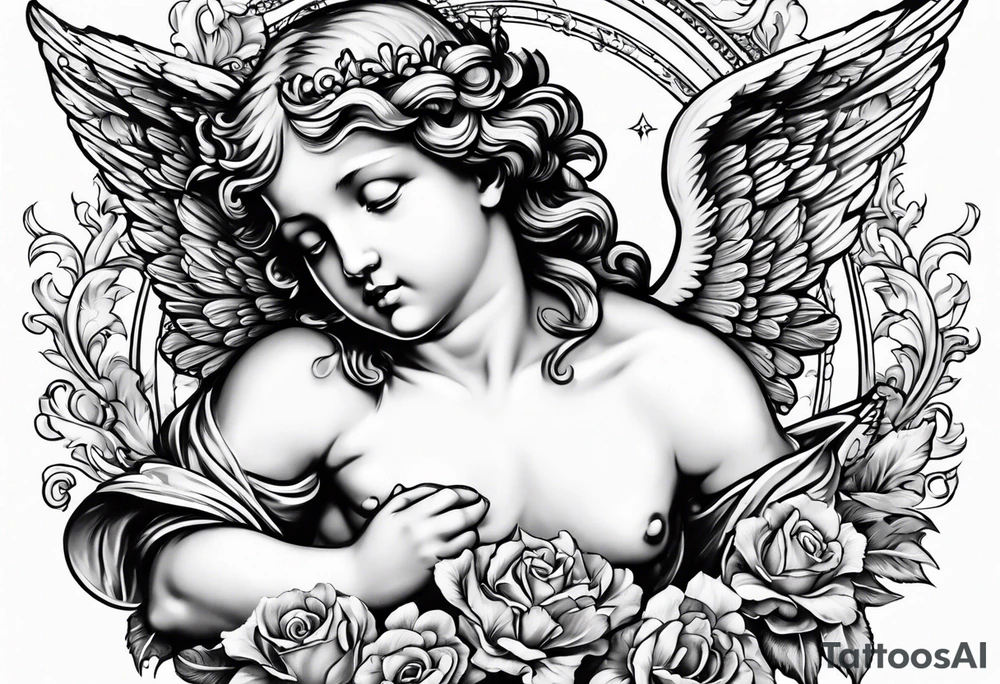 Flying Cherub renaissance style tattoo idea