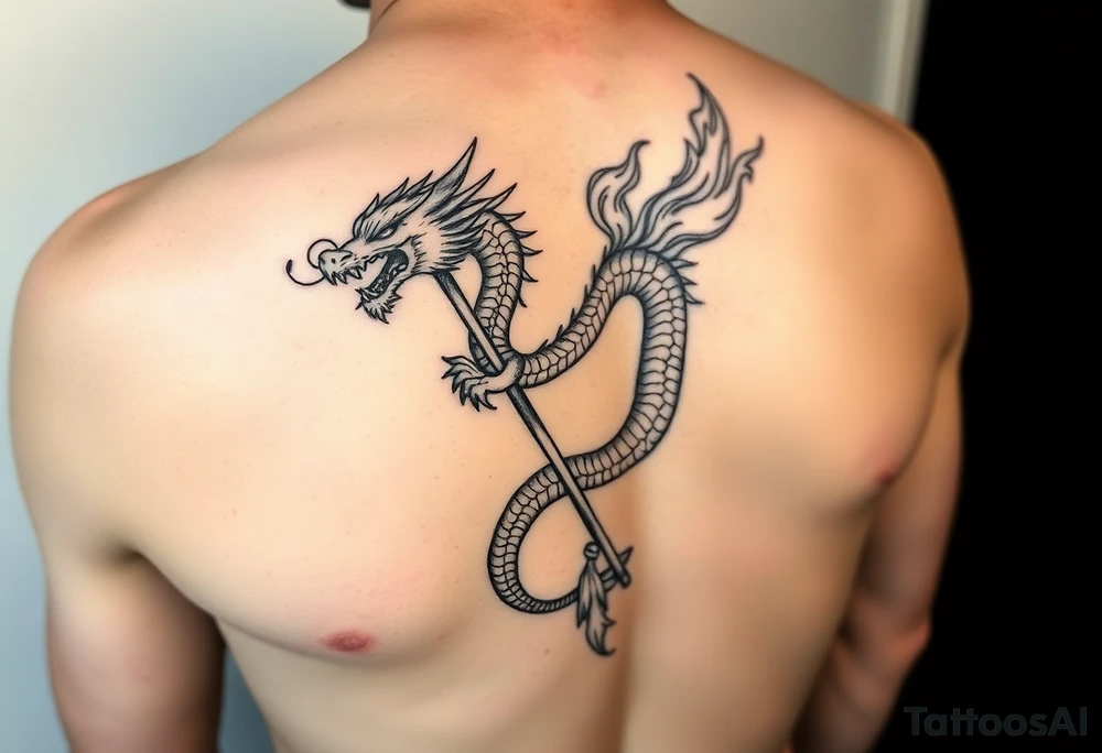 Flow dragon staff fire on the chest tattoo idea