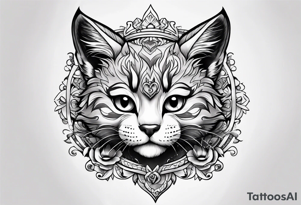 Super cute cartoon happy wildcat cub tattoo idea