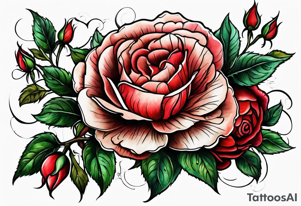 old school roses, red, highly detailed tattoo idea