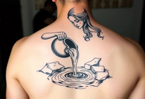 Beautiful female water bearer pouring an urn of water that flows into a pool of water tattoo idea